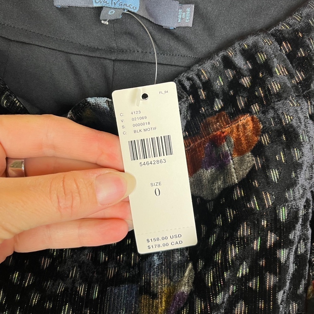 Anthropologie NWT Eva Franco Sz 0 Velvet Wide Leg Pants Black Motif Floral Glam - Picture 6 of 16